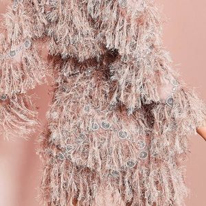 LUXE feather look embellished detail dress in pink!